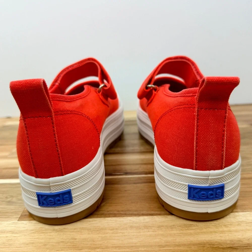 Keds Women's WF68129 Orange Red Canvas Platform Mary Jane Shoes Size 9